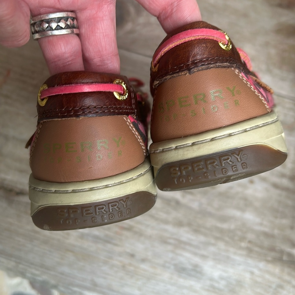 Sperry Brown Boat Shoes with Pink Leopard Print Sz women’s 6 M - Picture 7 of 10